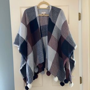 Plaid Loft Pom-Pom Poncho